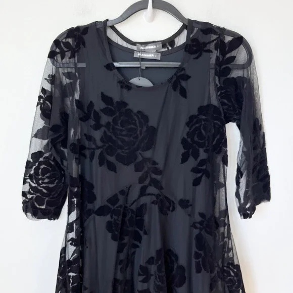 NEW Alembika After Dark Black Velvet Burnout Midi Dress Womens 8-10 - Picture 3 of 12